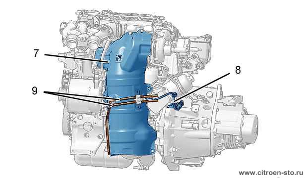 Демонтаж : Двигатель 3.2. Отборы давления датчика давления отработавших газов (Автомобиль с фильтром твердых частиц)